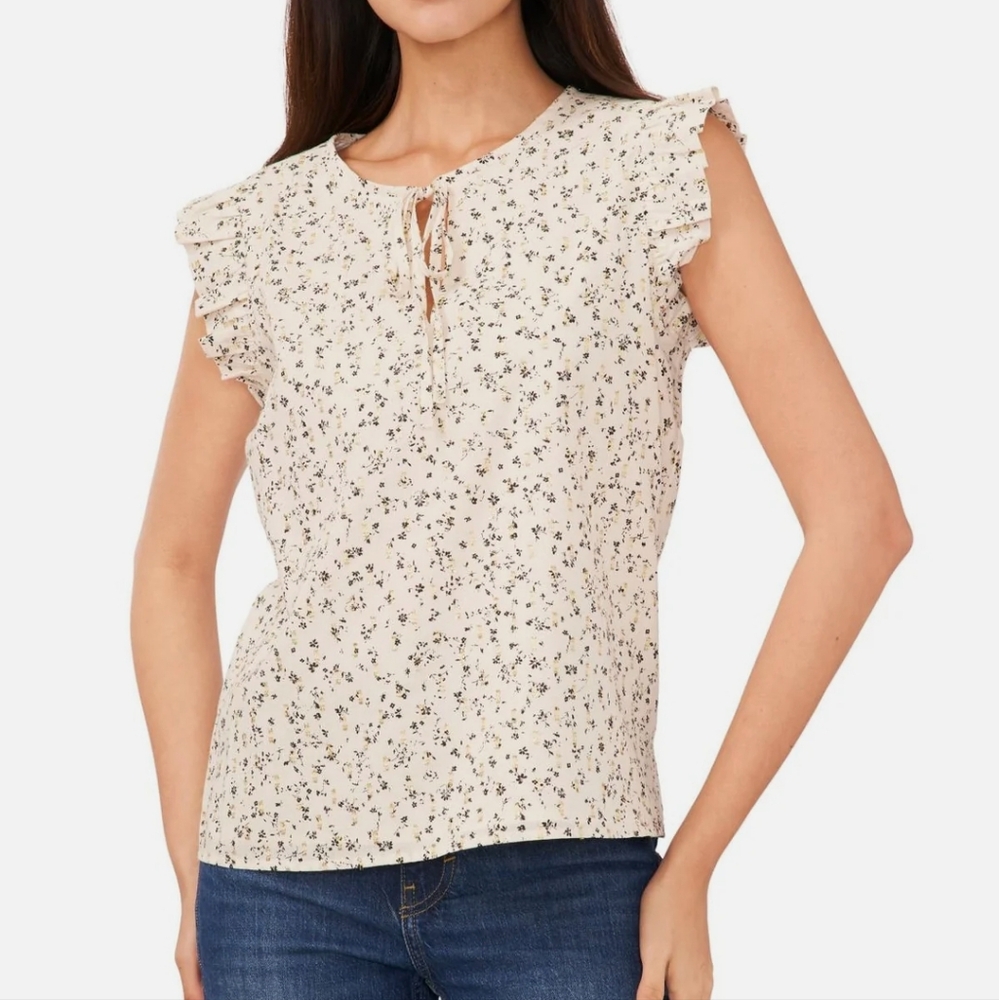 Vince Camuto Women's Metallic Floral Print Blouse Gold  Black Size XL 205 Birch